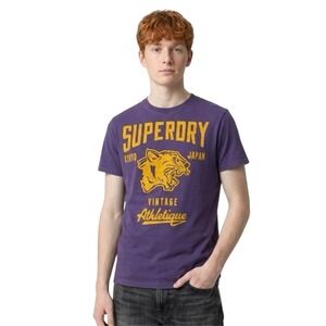 Superdry‎ Mens Vintage Athletique Tiger Graphic T-Shirt Purple Large Kyoto Japan